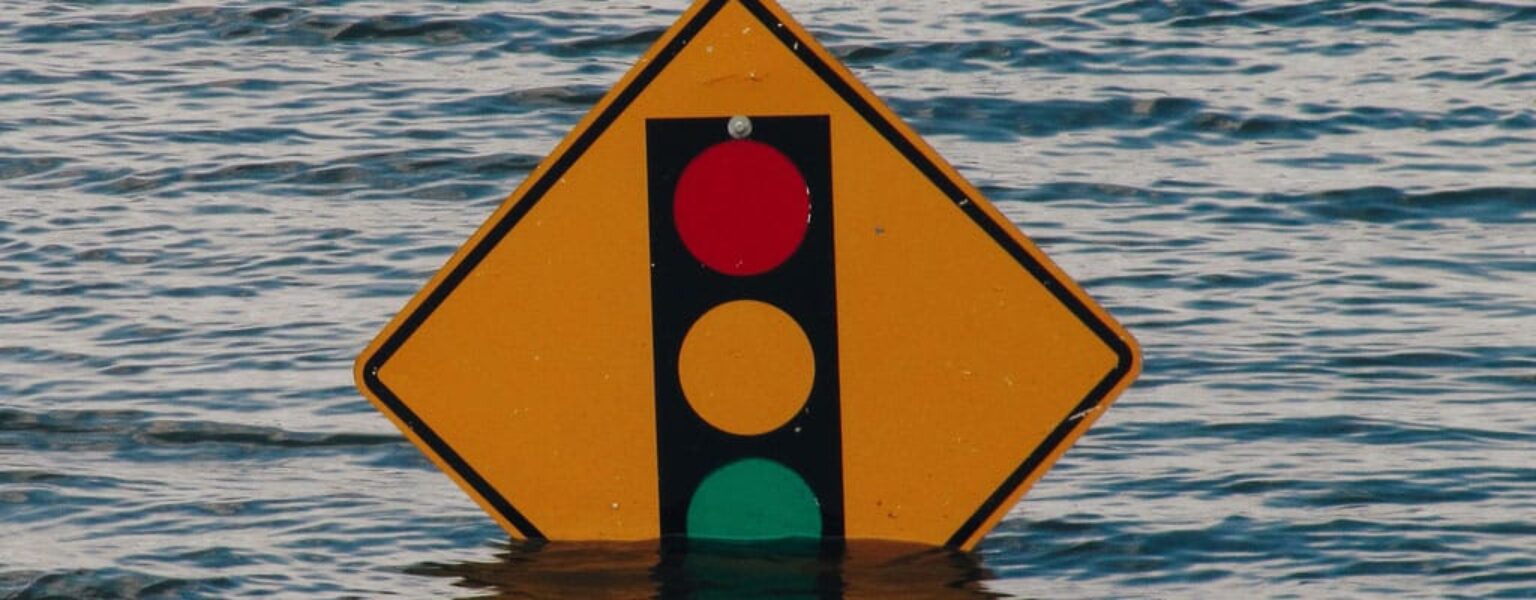 IT Disaster Recovery sign in flooded water