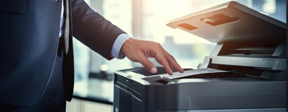 A man using one of the office print fleet machines